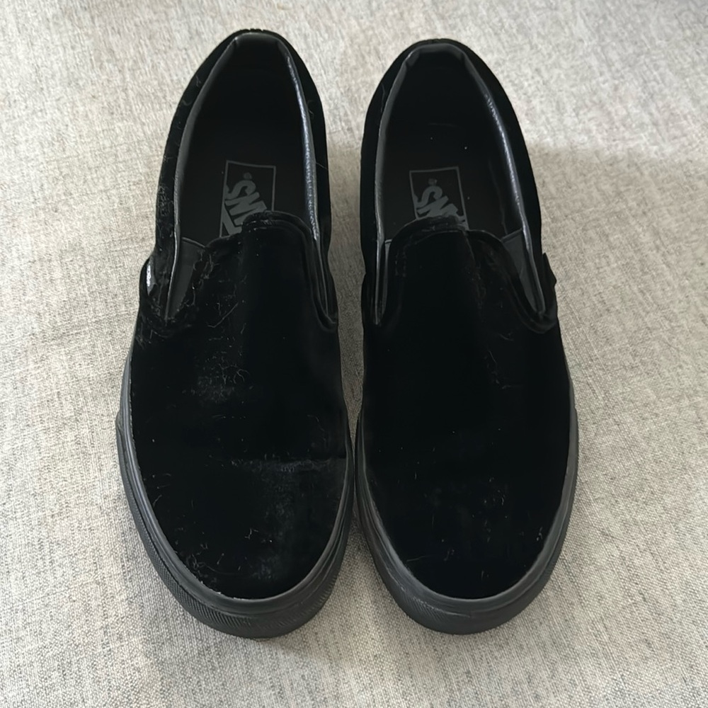 Black Velvet Slip On Vans